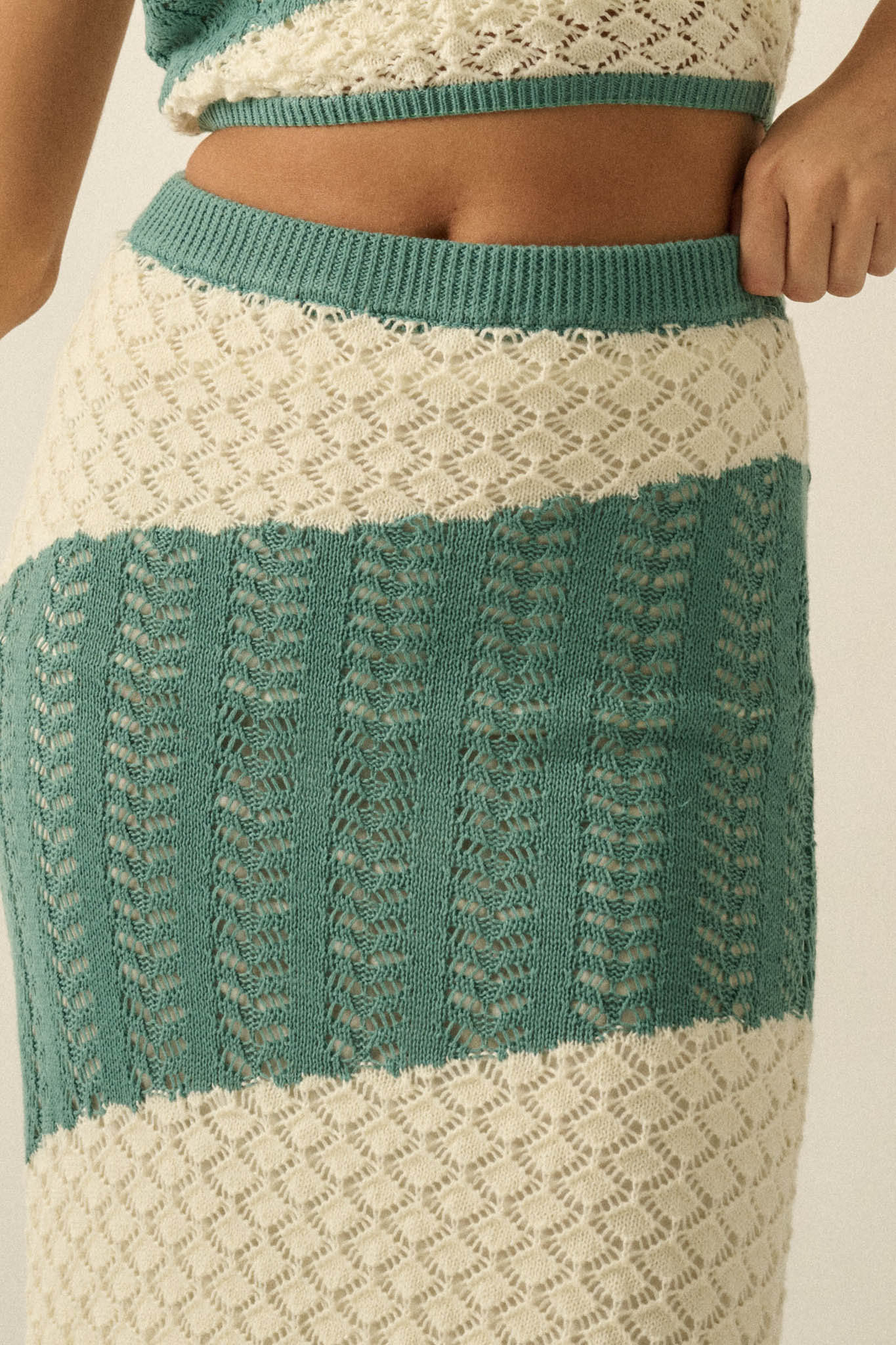 Horizon Line Colorblock Crochet-Knit Maxi Skirt