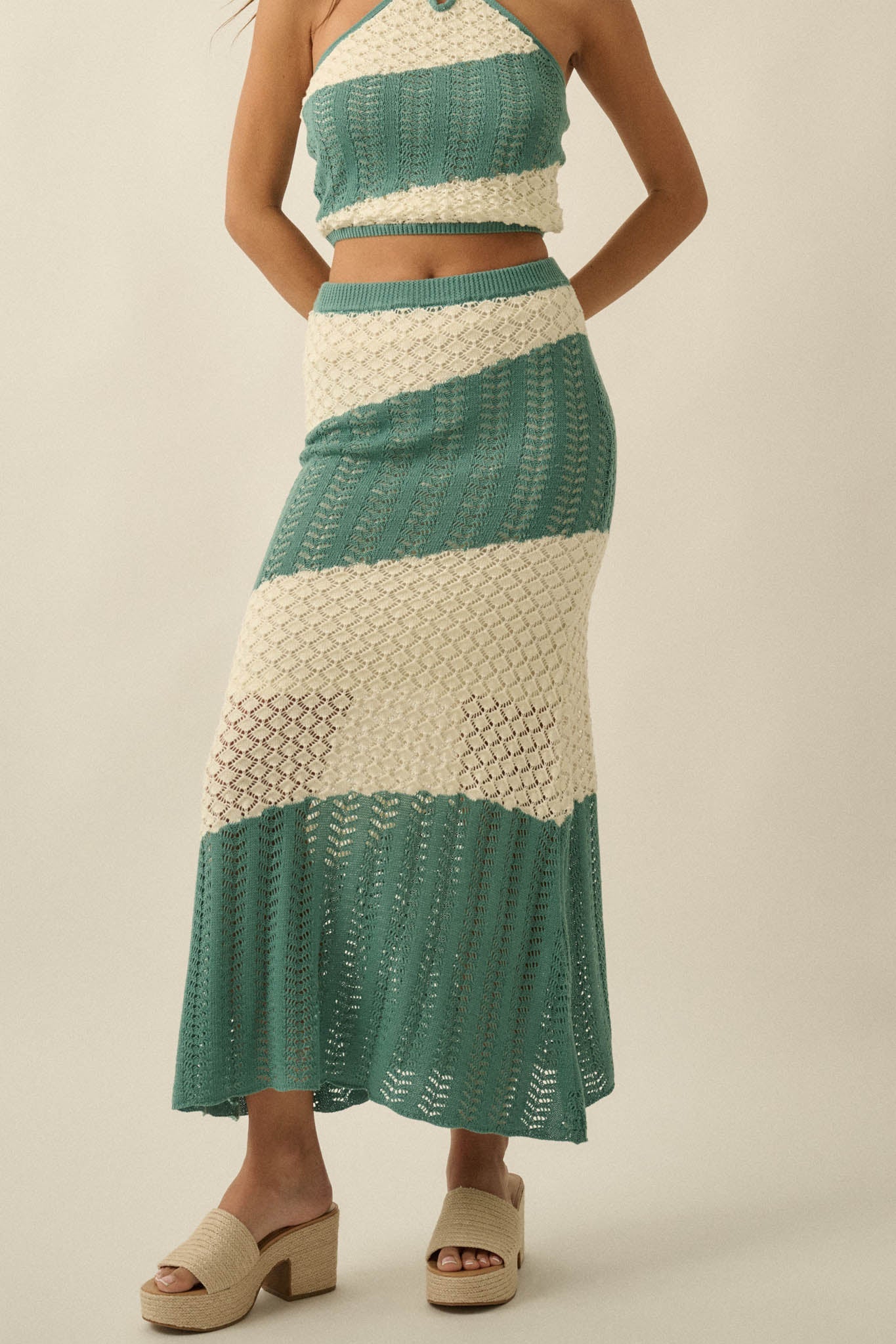 Horizon Line Colorblock Crochet-Knit Maxi Skirt