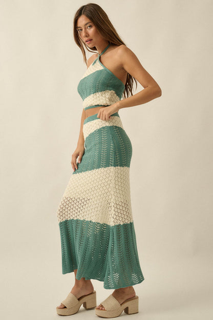 Horizon Line Colorblock Crochet-Knit Maxi Skirt