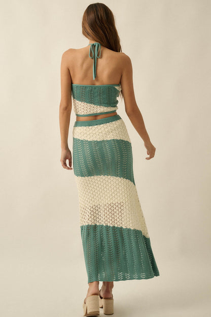 Horizon Line Colorblock Crochet-Knit Maxi Skirt