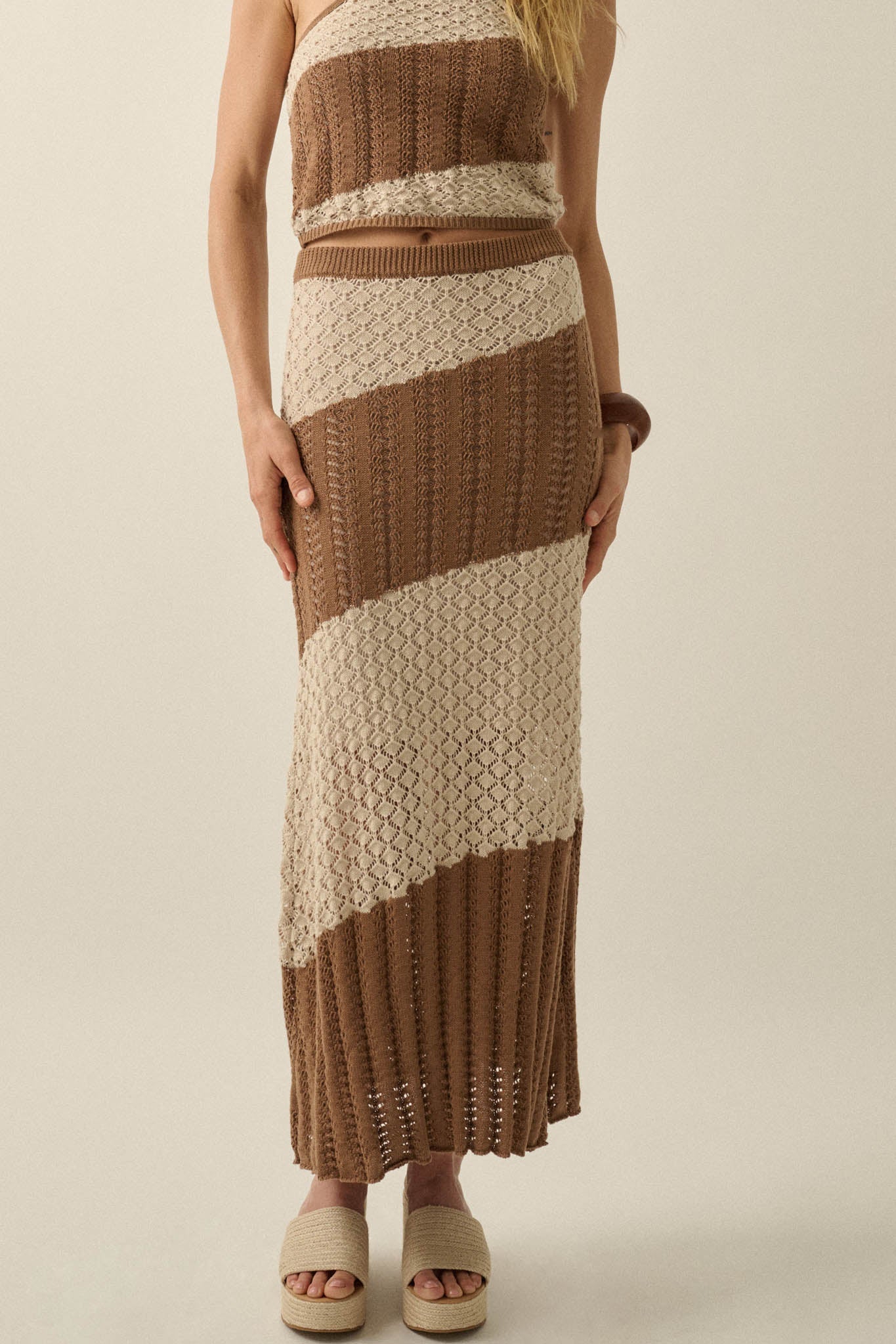 Horizon Line Colorblock Crochet-Knit Maxi Skirt