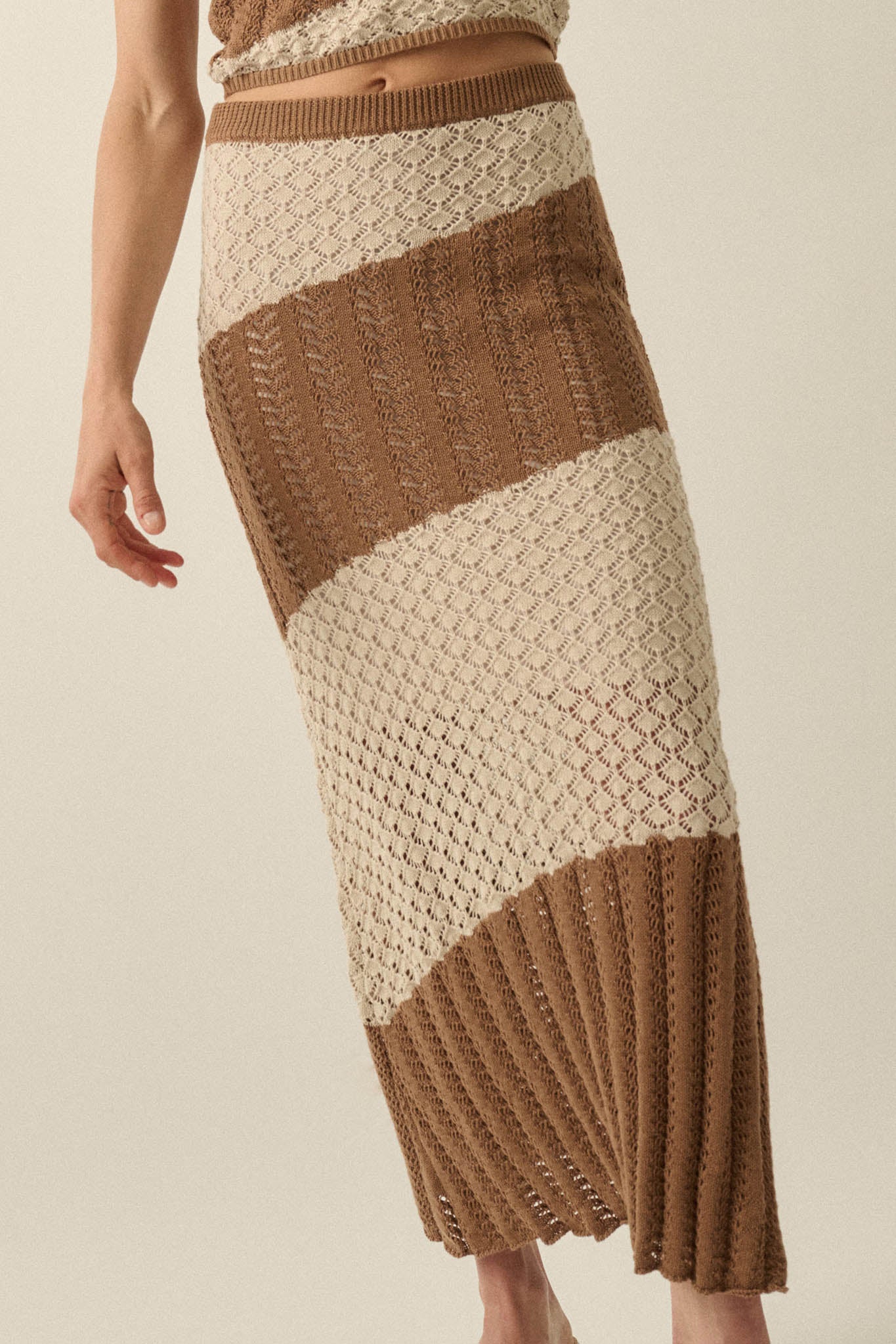 Horizon Line Colorblock Crochet-Knit Maxi Skirt