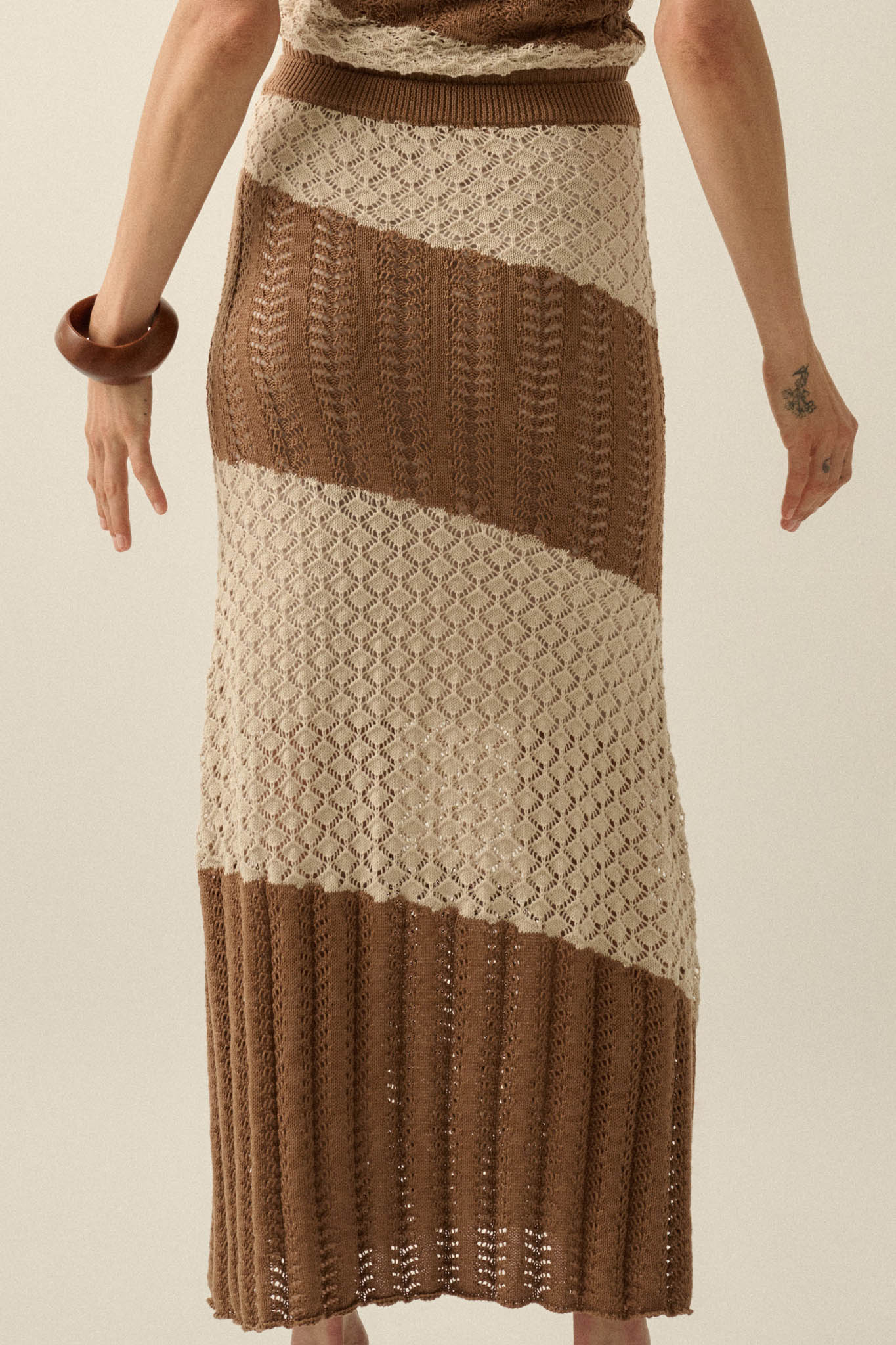 Horizon Line Colorblock Crochet-Knit Maxi Skirt