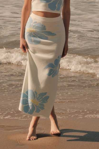 Hibiscus Blooms Floral Jacquard-Knit Maxi Skirt