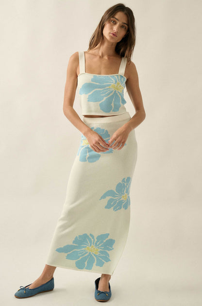 Hibiscus Blooms Floral Jacquard-Knit Maxi Skirt