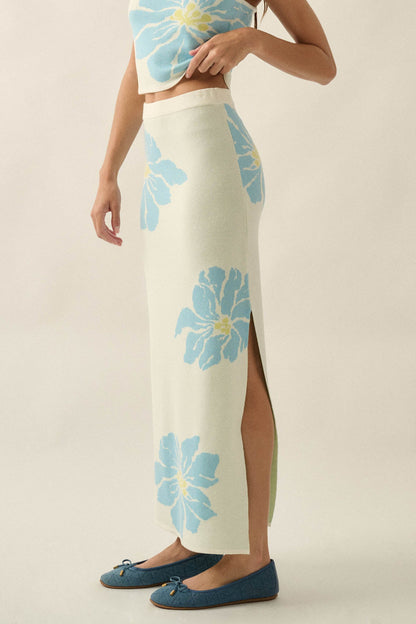 Hibiscus Blooms Floral Jacquard-Knit Maxi Skirt