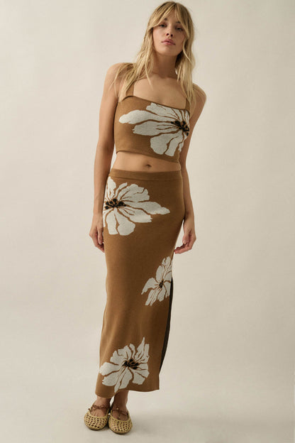 Hibiscus Blooms Floral Jacquard-Knit Maxi Skirt