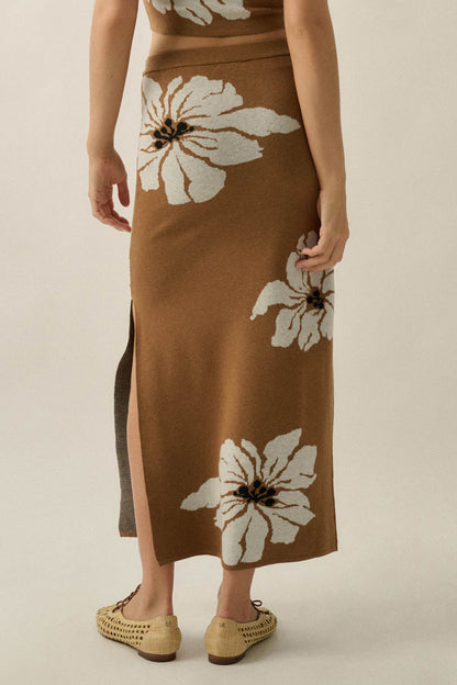 Hibiscus Blooms Floral Jacquard-Knit Maxi Skirt