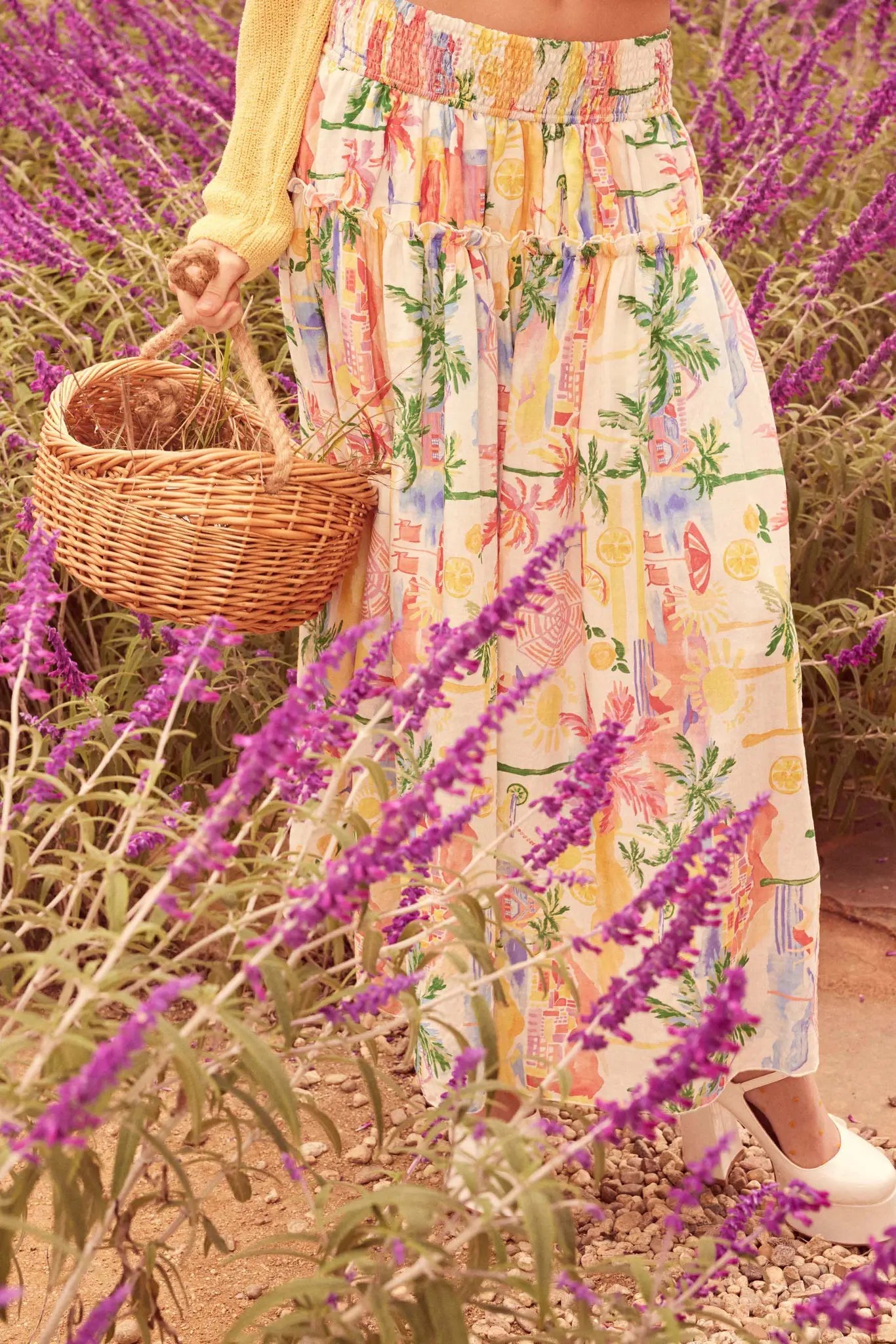 Paradise Found Tropical-Print Smocked Maxi Skirt