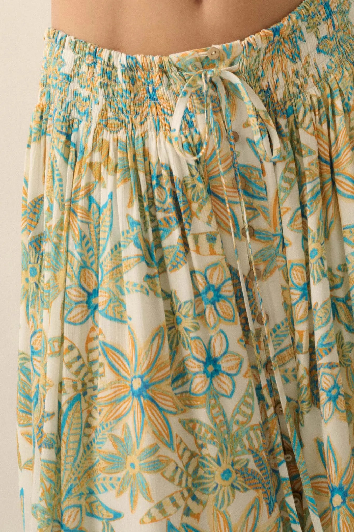 Blooming Bounty Floral Crepe Buttoned Maxi Skirt