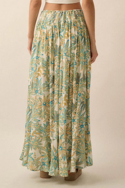 Blooming Bounty Floral Crepe Buttoned Maxi Skirt
