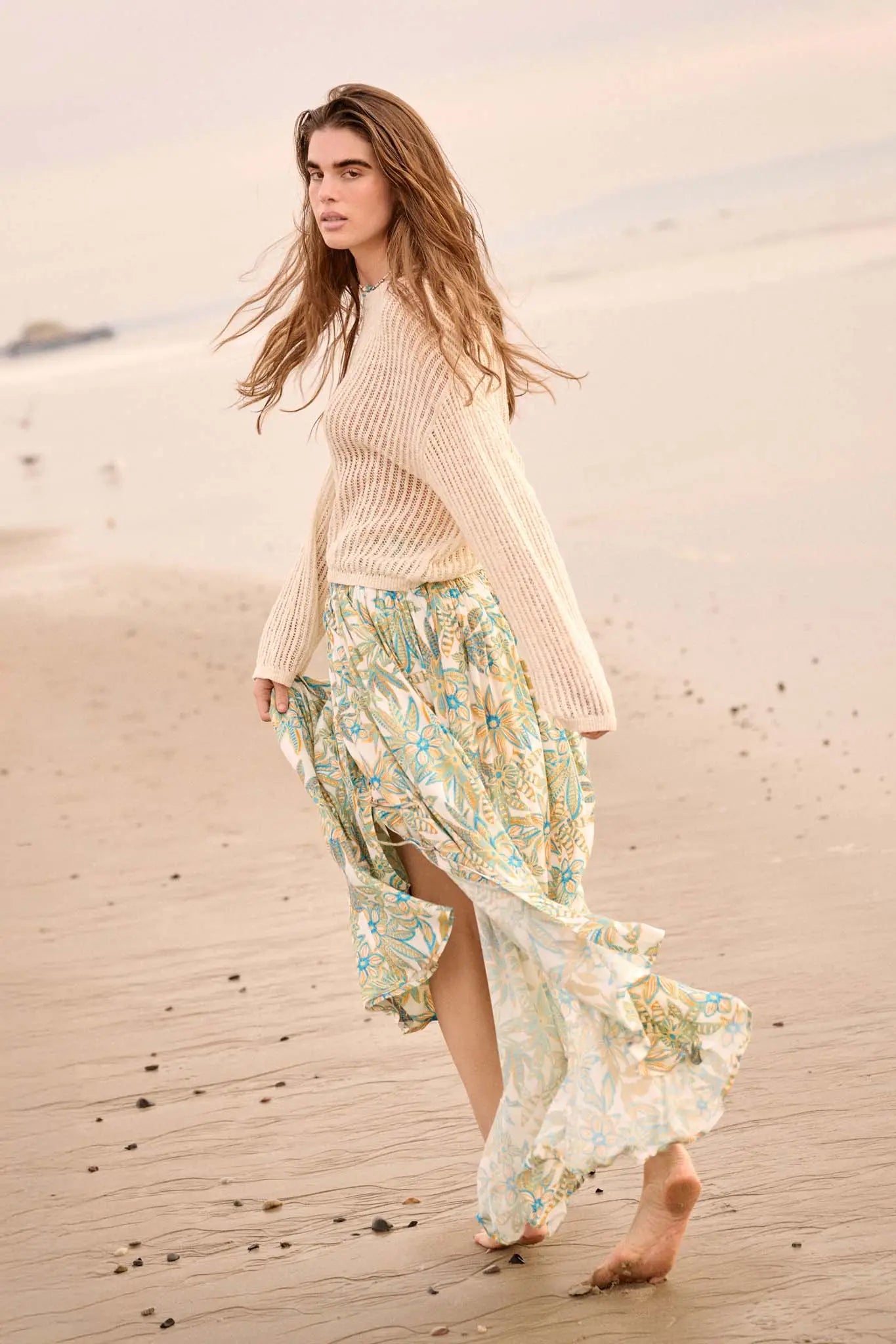 Blooming Bounty Floral Crepe Buttoned Maxi Skirt