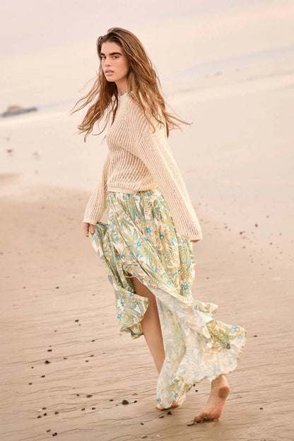 Blooming Bounty Floral Crepe Buttoned Maxi Skirt