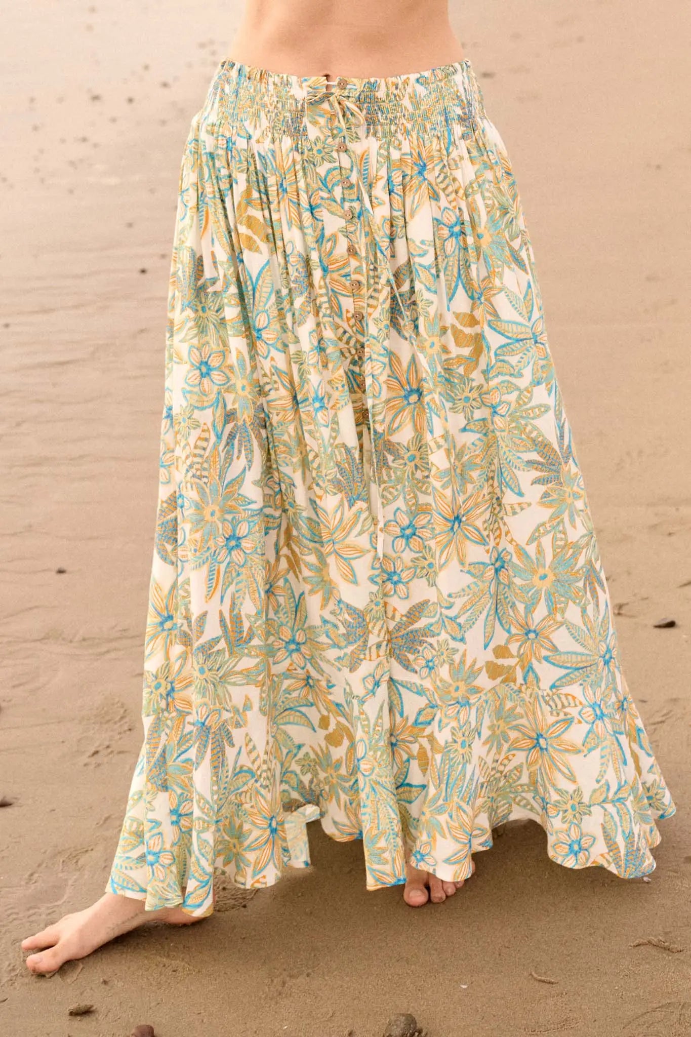 Blooming Bounty Floral Crepe Buttoned Maxi Skirt