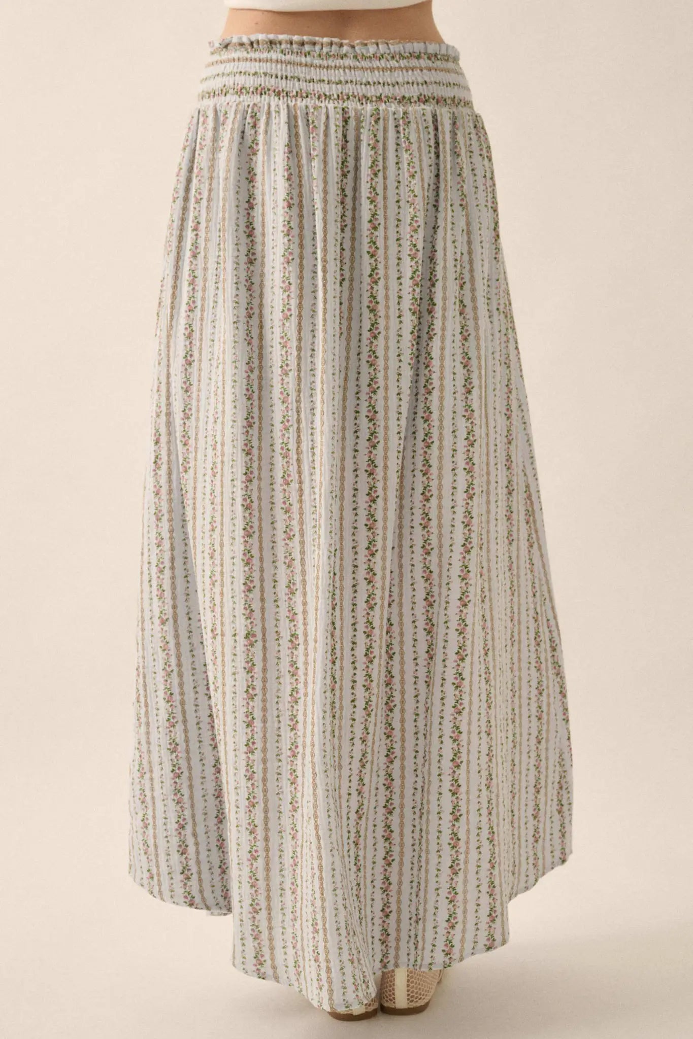 Blooming Tendrils Floral Gauze Buttoned Maxi Skirt