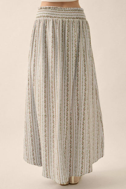 Blooming Tendrils Floral Gauze Buttoned Maxi Skirt