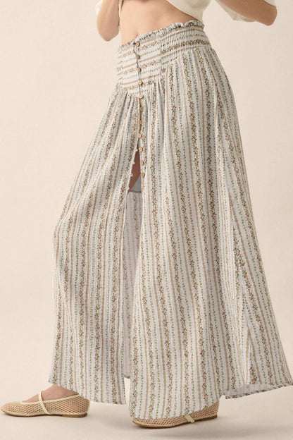 Blooming Tendrils Floral Gauze Buttoned Maxi Skirt