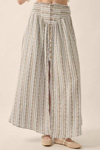 Blooming Tendrils Floral Gauze Buttoned Maxi Skirt