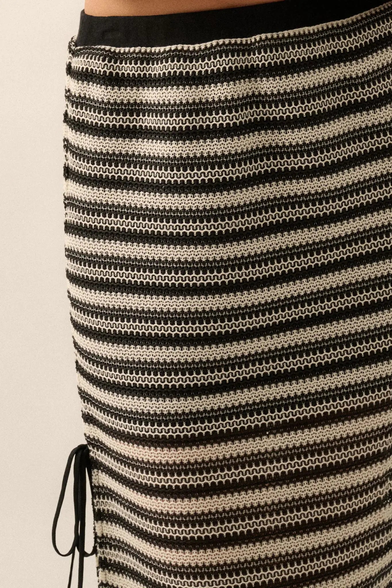 Line of Sight Striped Knit Side-Tie Midi Skirt