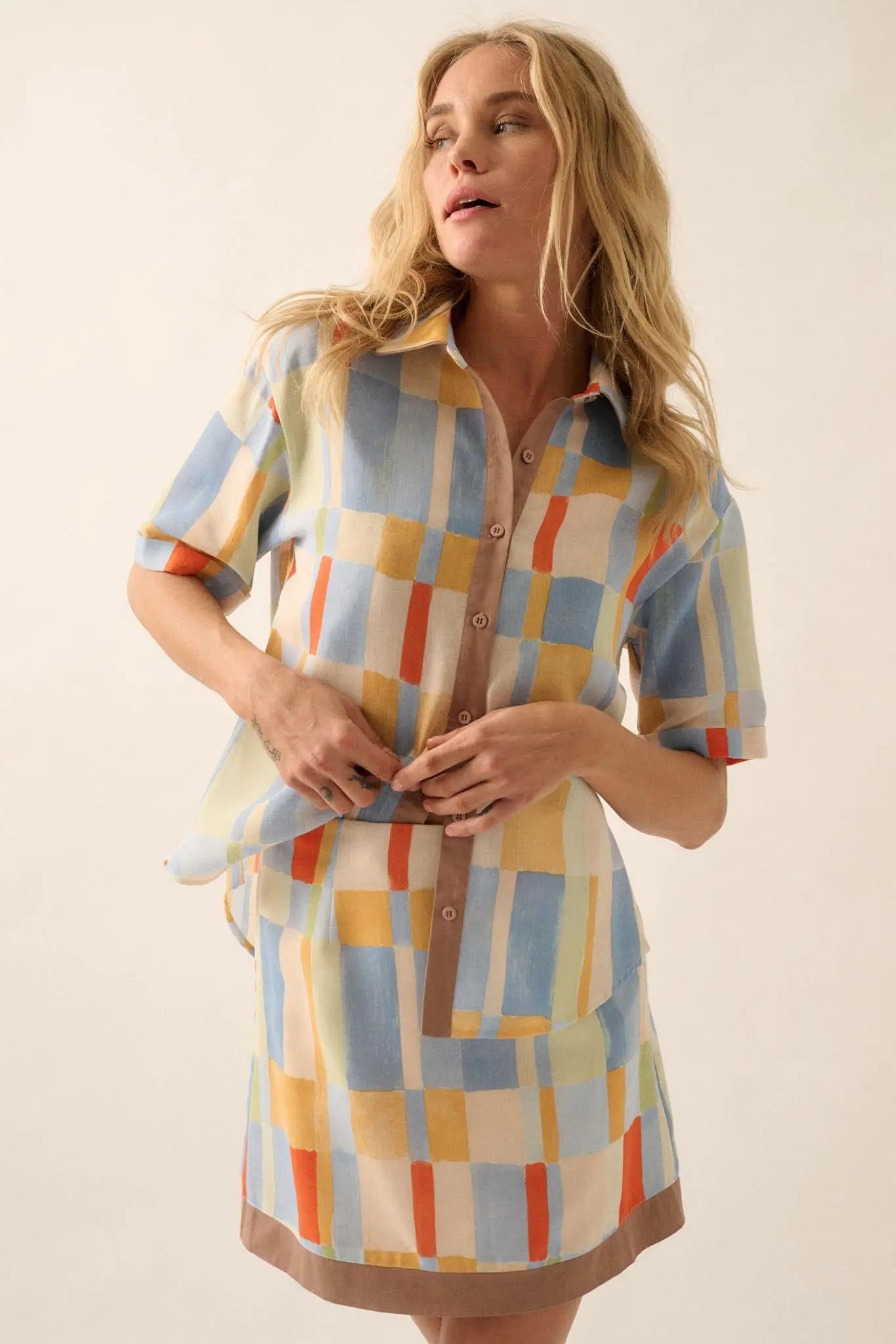 Bright Idea Multicolor Check A-Line Mini Skirt