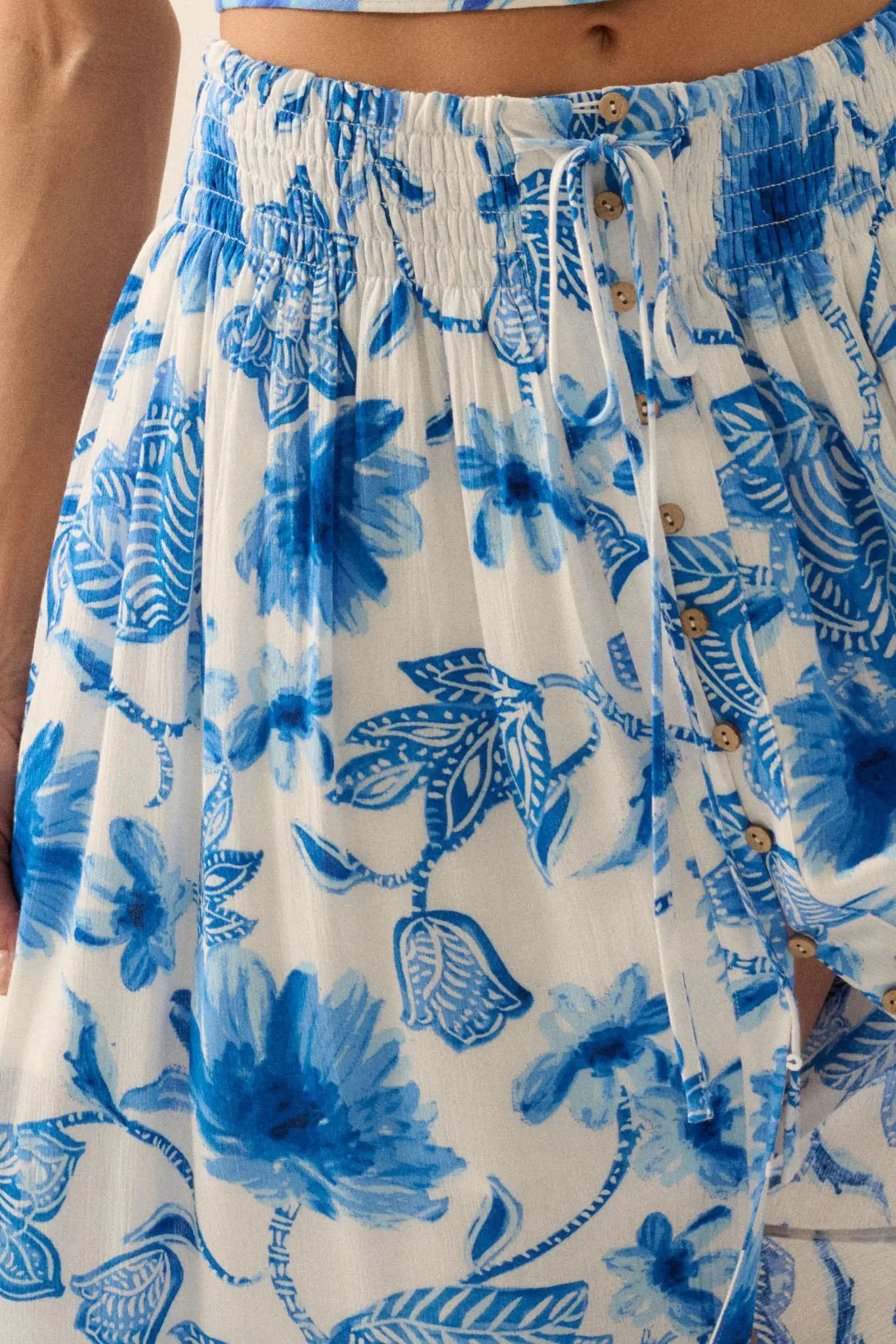 Blossoming Blues Floral Button-Front Maxi Skirt