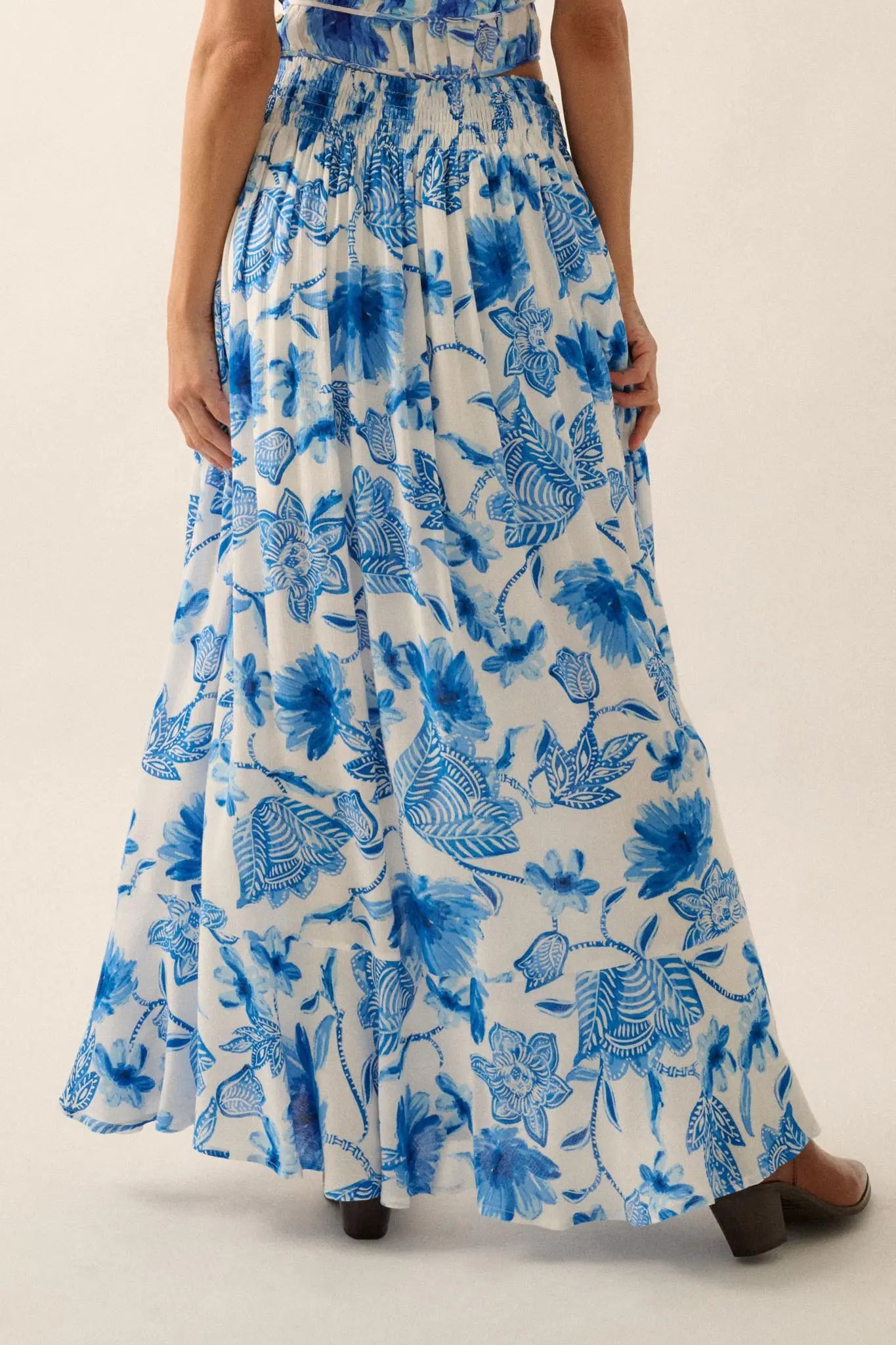 Blossoming Blues Floral Button-Front Maxi Skirt