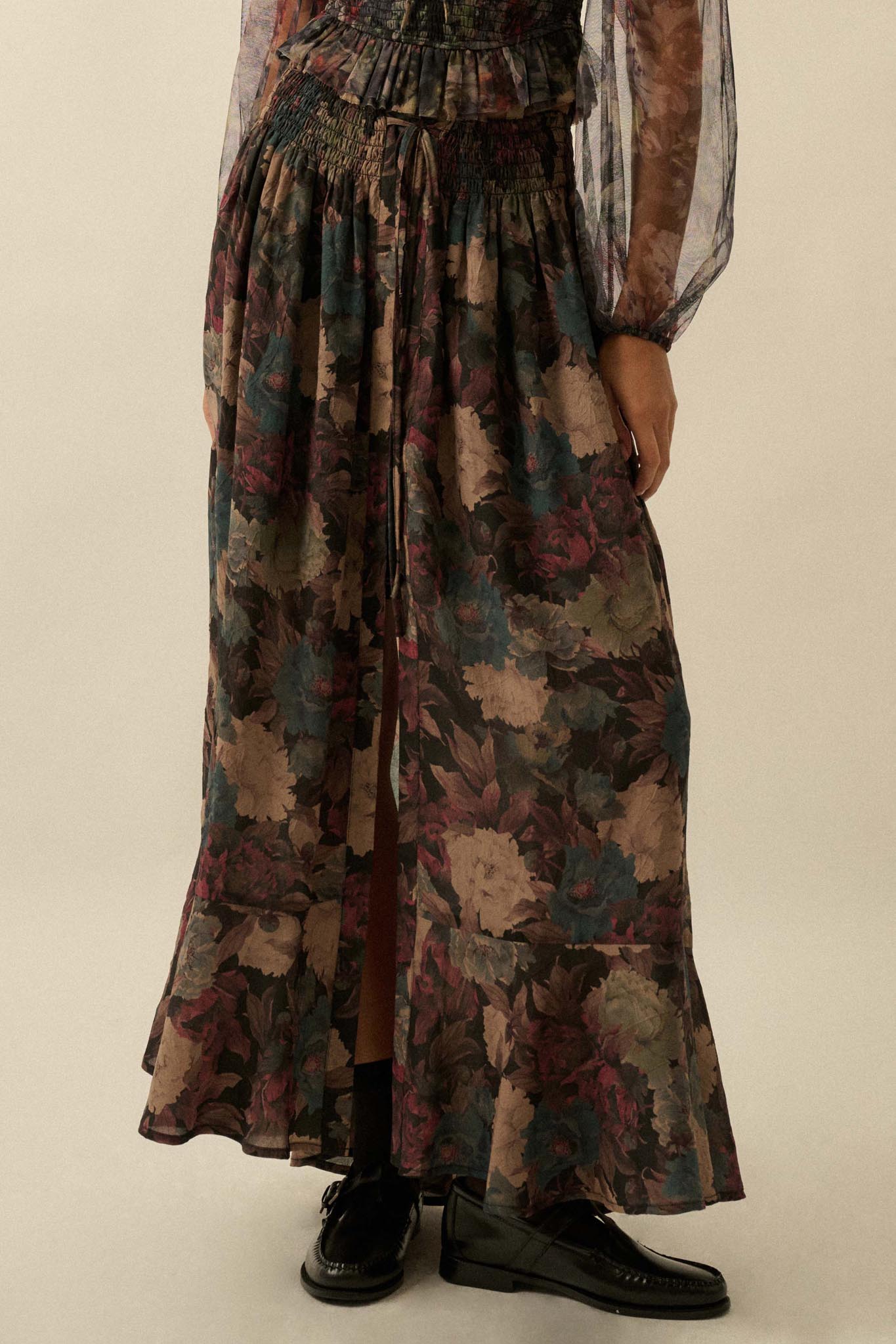 Pretty Potpourri Floral Button-Front Maxi Skirt
