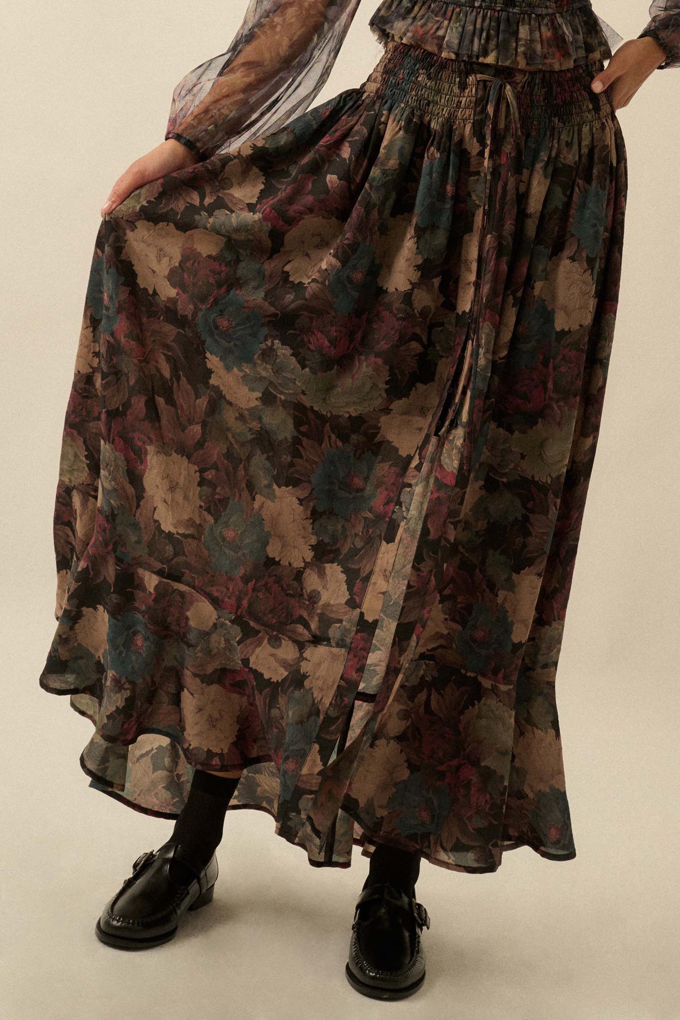 Pretty Potpourri Floral Button-Front Maxi Skirt