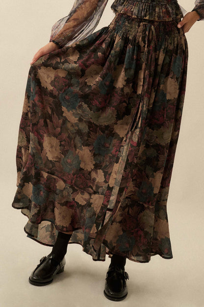 Pretty Potpourri Floral Button-Front Maxi Skirt