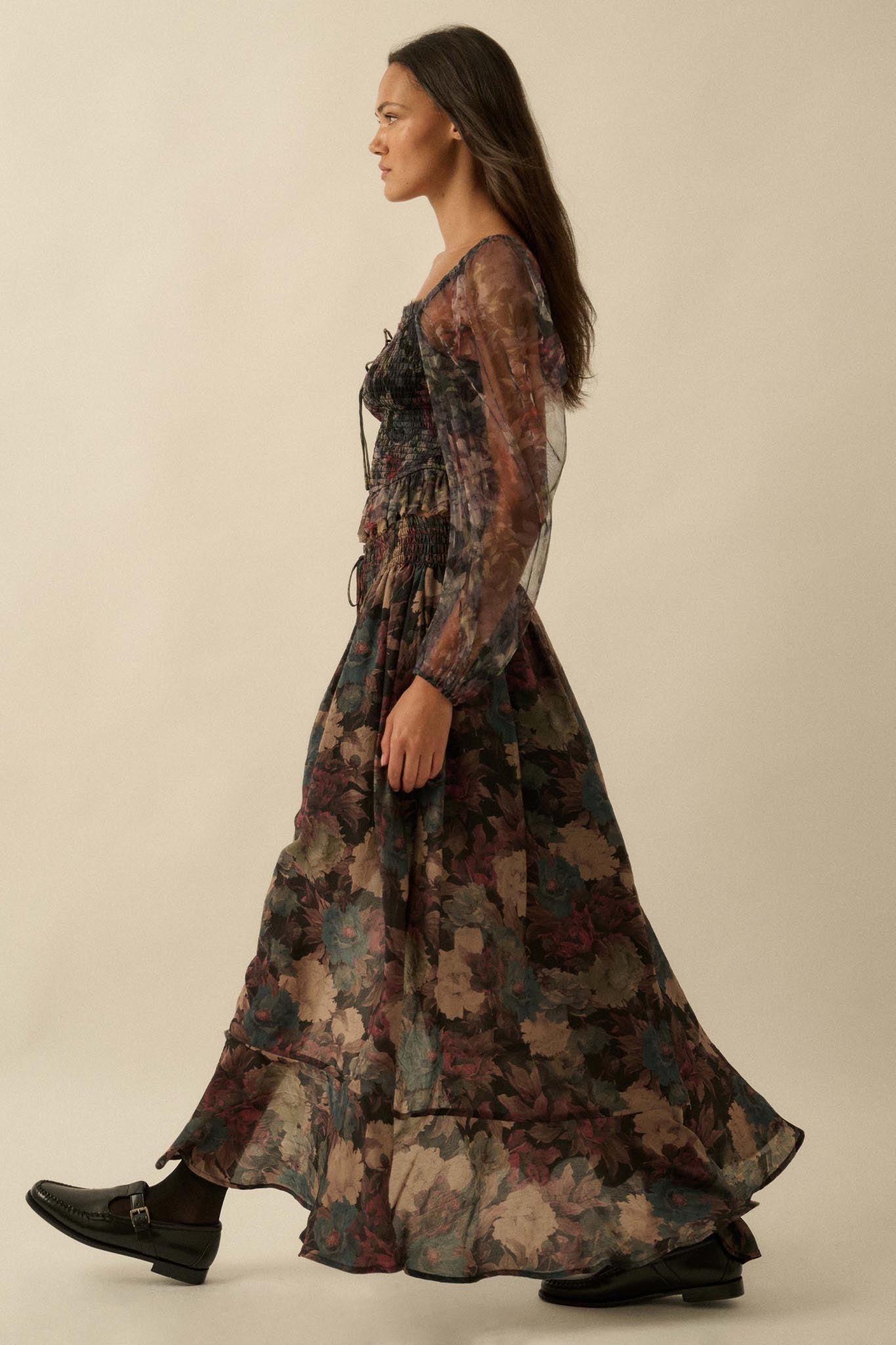 Pretty Potpourri Floral Button-Front Maxi Skirt