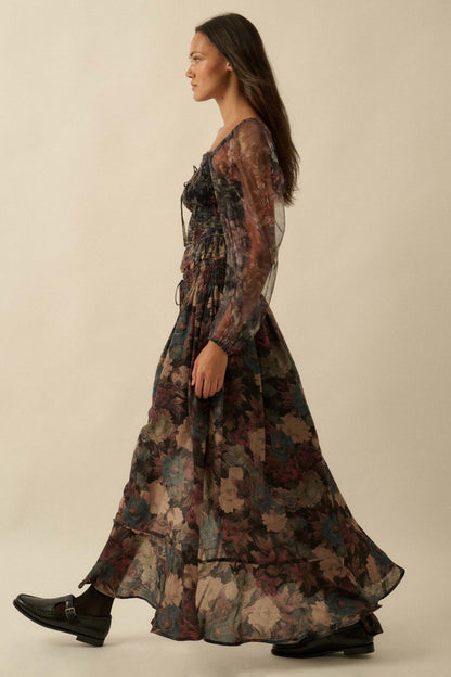 Pretty Potpourri Floral Button-Front Maxi Skirt