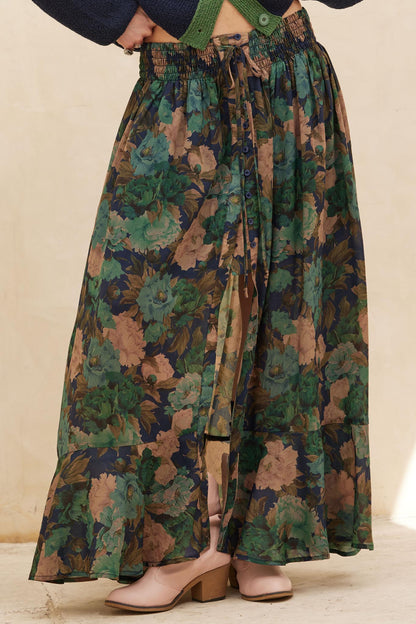 Pretty Potpourri Floral Button-Front Maxi Skirt