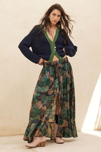 Pretty Potpourri Floral Button-Front Maxi Skirt