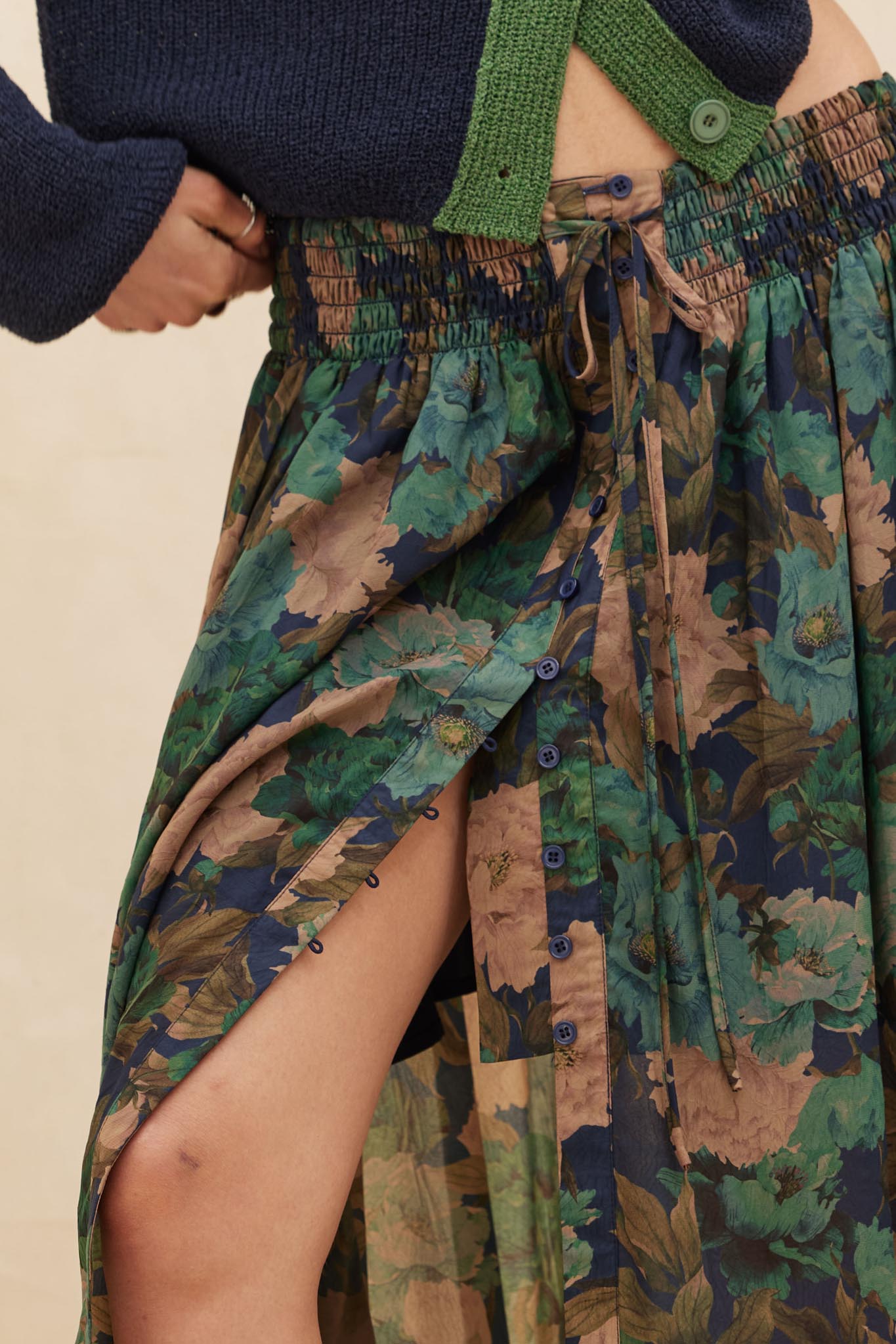 Pretty Potpourri Floral Button-Front Maxi Skirt