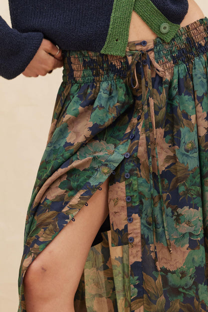 Pretty Potpourri Floral Button-Front Maxi Skirt