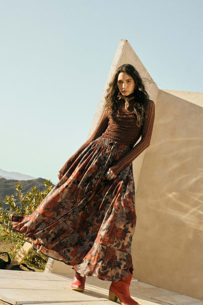 Pretty Potpourri Floral Button-Front Maxi Skirt