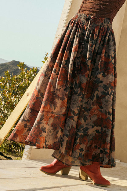 Pretty Potpourri Floral Button-Front Maxi Skirt