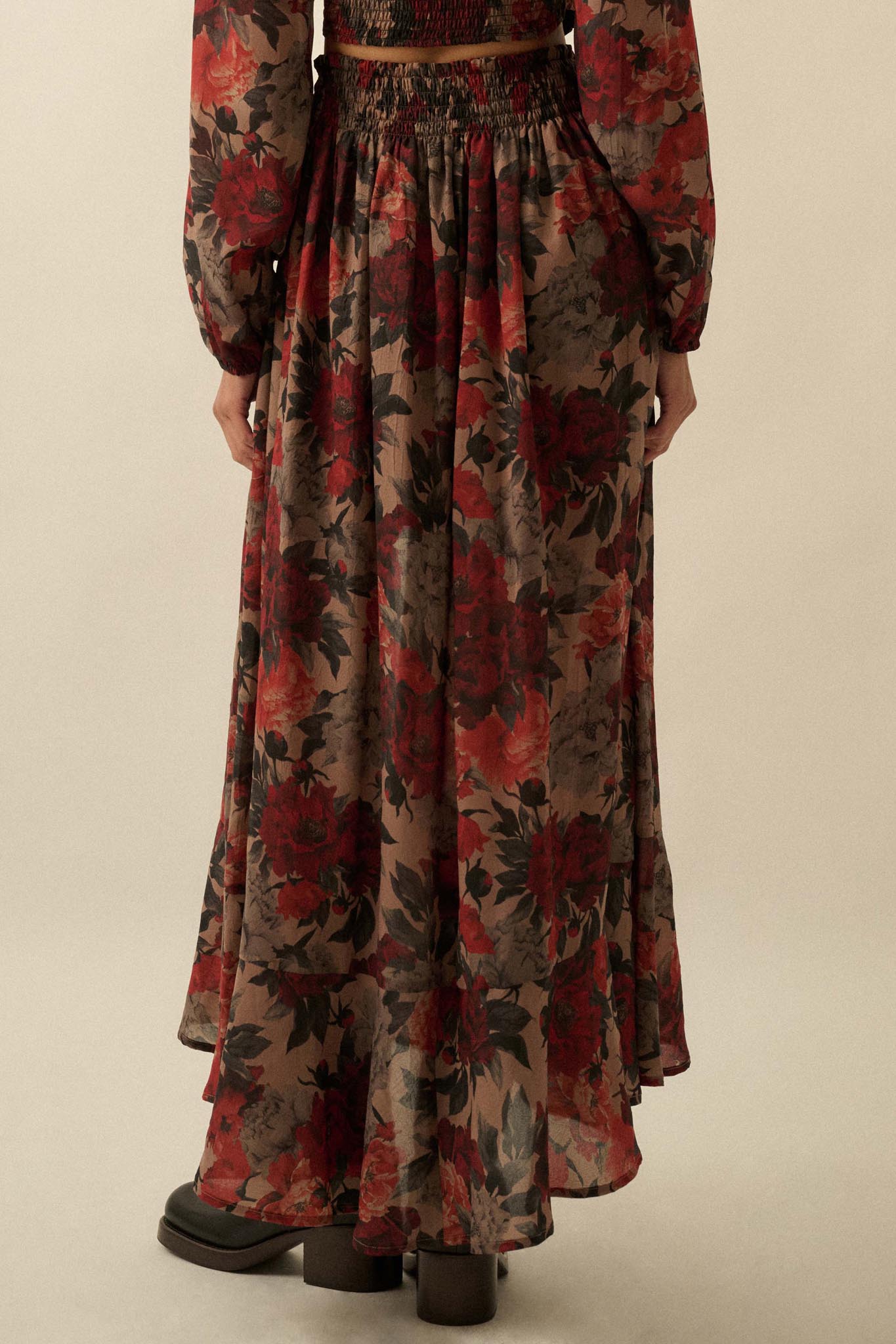 Pretty Potpourri Floral Button-Front Maxi Skirt
