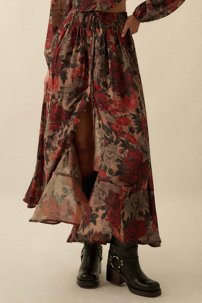 Pretty Potpourri Floral Button-Front Maxi Skirt