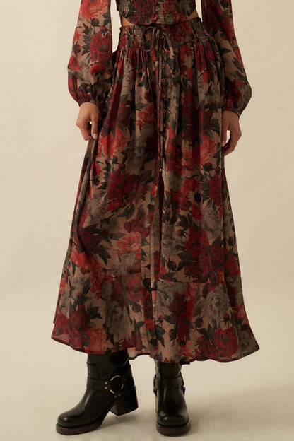 Pretty Potpourri Floral Button-Front Maxi Skirt