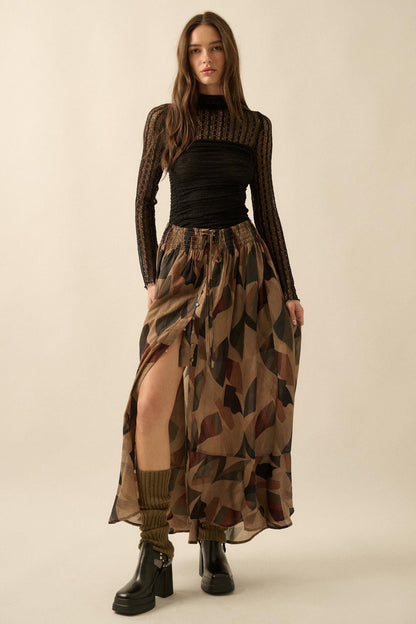 Modern Classic Abstract-Print Buttoned Maxi Skirt