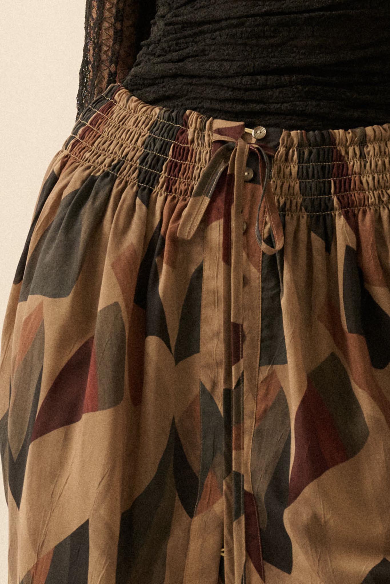 Modern Classic Abstract-Print Buttoned Maxi Skirt