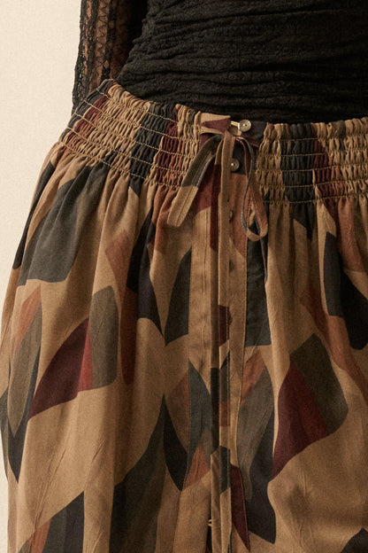 Modern Classic Abstract-Print Buttoned Maxi Skirt