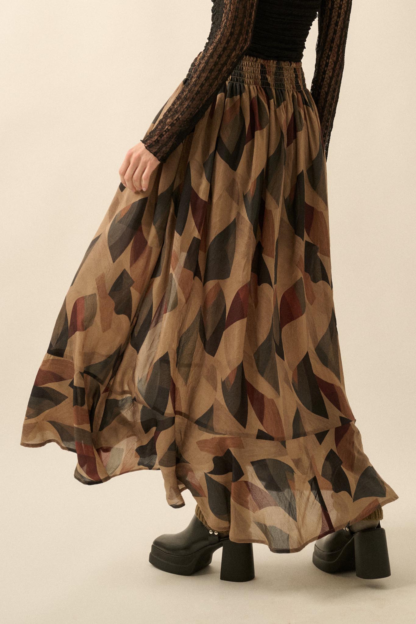 Modern Classic Abstract-Print Buttoned Maxi Skirt