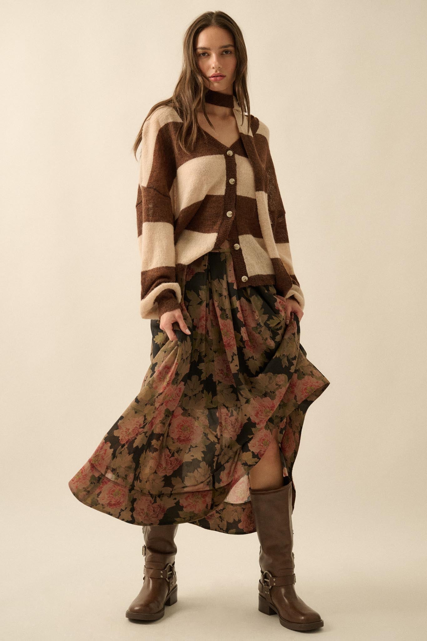 Blooming Tranquility Pleated Floral Midi Skirt