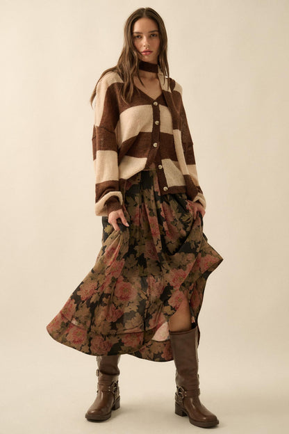 Blooming Tranquility Pleated Floral Midi Skirt