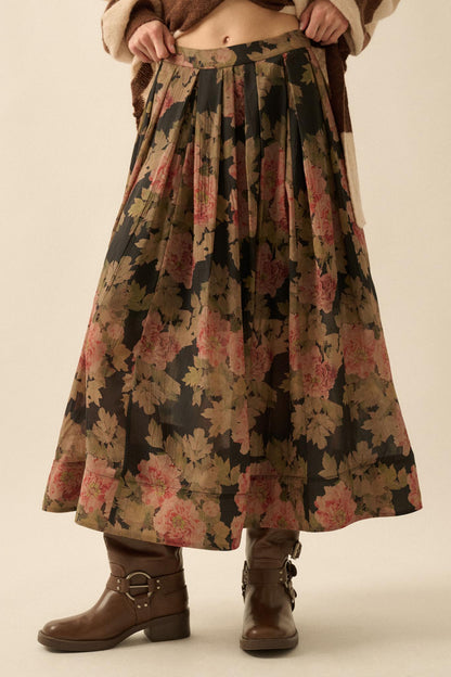 Blooming Tranquility Pleated Floral Midi Skirt