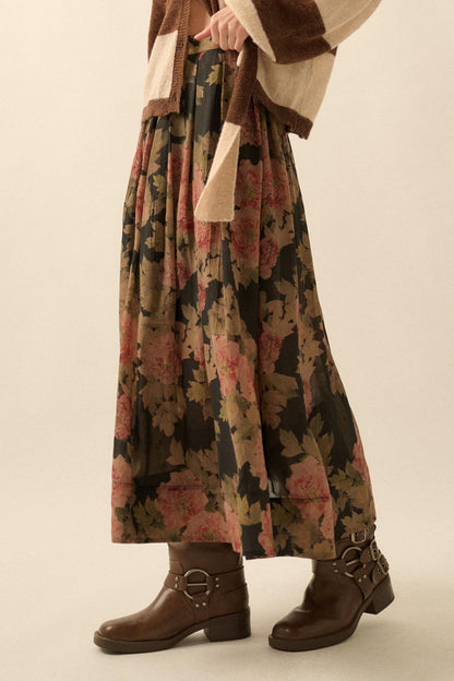 Blooming Tranquility Pleated Floral Midi Skirt