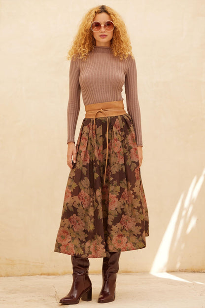 Blooming Tranquility Pleated Floral Midi Skirt