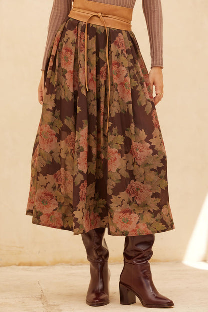 Blooming Tranquility Pleated Floral Midi Skirt